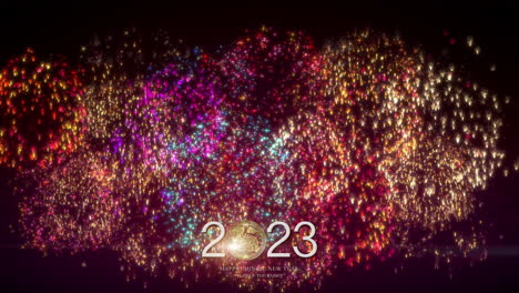 Happy-Chinese-New-Year-2023,-year-of-the-Rabbit-with-fireworks-celebration-display-background-decoration