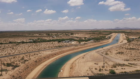Water-canal-near-Florence,-Arizona.-Drone-view