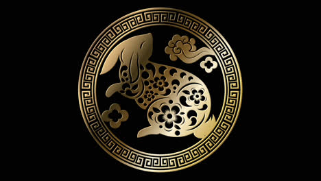 Zodiaco-Chino-Año-Del-Conejo-2023-Bucle-De-Signo-Astrológico-Partículas-De-Oro-Brillantes-Simbolizan-Fortuna-Y-Prosperidad