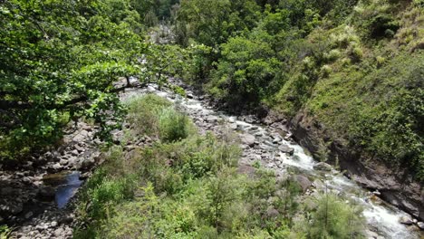 Wailuku-Fluss,-Der-Durch-Das-Dschungel-Iao-Tal-Fließt.-Flugparallaxe-Geschossen
