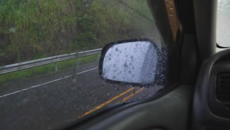 POV-shot-of-looking-trough-the-car-mirror-with-no-visibility-in-rainy-season-in-costa-rica
