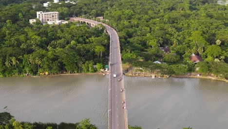 Aerial-pedestal-view-revealing-the-long-Gabkhan-bridge-as-traffic-flows