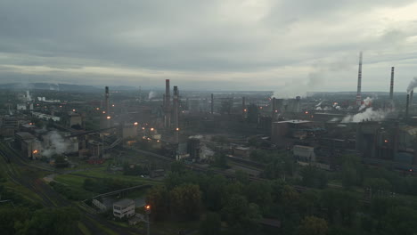 Aerial-view-of-one-of-the-largest-steelworks-in-the-Czech-Republic,-Ostrava