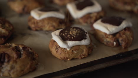 Deliciously-Baked-Cookies-Topped-With-Melted-Marshmallow,-Chocolate,-And-Graham-Powder