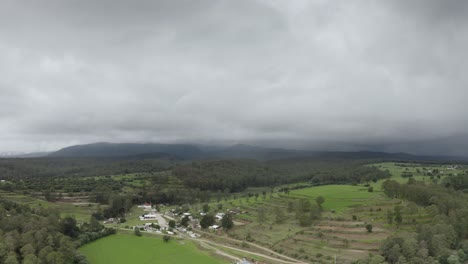 Beautiful-Green-Countryside-of-Mexico,-Aerial-with-Cloudy-Copy-Space-in-Sky