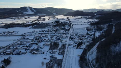 Town-and-village-on-Japan's-second-largest-island-Hokkaido-in-winter