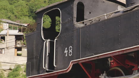 Old-Steam-Locomotive-Display-Near-Bakuriani-In-Georgia---panning