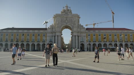 A-wide-shot-of-a-public-european-square-in-Lisbon-where-tourists-comes-to-visit