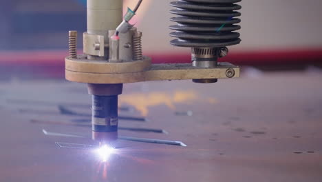 4K-Slow-Motion-Close-Up-Of-Plasma-Cutting-Steel-With-Sparks-Flying-In-Metal-Workshop