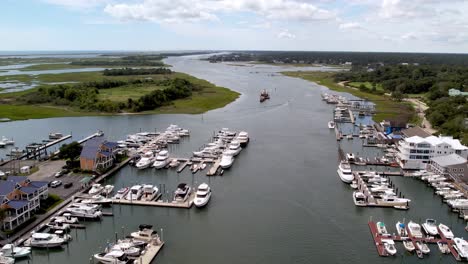Aerial-high-above-the-intracoastal-waterway-at-wrightsville-beach-nc,-north-carolina-near-wilmington-nc