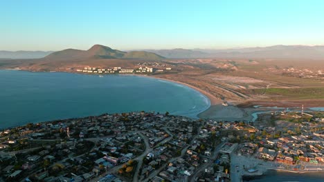 Aerial-view-dolly-in-of-the-socos-beach-in-Tongoy,-Coquimbo-region,-Chile