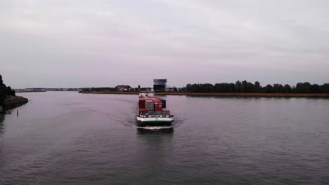 Front-Shot-Of-Alfa-Verde-Loaded-Vessel,-Sailing-Towards-Dordrecht-Port,-South-Holland-Province