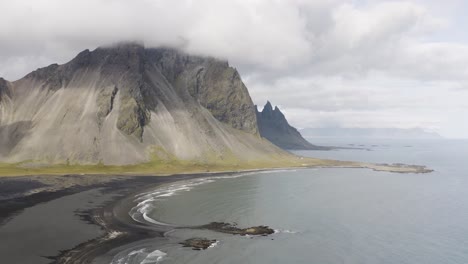 Drone-Shot-Of-Vestrahorn-Mountain-With-Brunnhorn-Mountain-In-Iceland