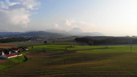 Drone-shots-of-a-field-and-landscape-near-Vorchdorf,-Austria
