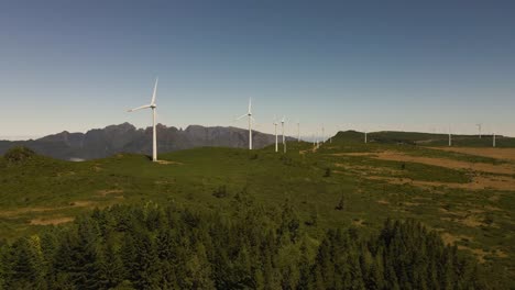 Aerial-view-if-a-wind-farm-in-the-top-of-the-madeira-island-mountains