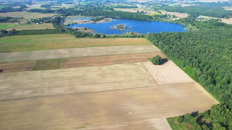 Lake-in-east-Poland,-aerial-view-in-summer-time