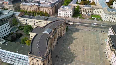 Perfect-aerial-view-flight-panorama-orbit-drone
of-Bebelplatz-Faculty-of-Law-Humboldt-University-unter-den-Linden-in-Berlin-Germany-at-summer-day-2022