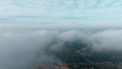 Dolly-Im-Luftbild-Einer-Wolkendecke-über-Einem-Pinienwald
