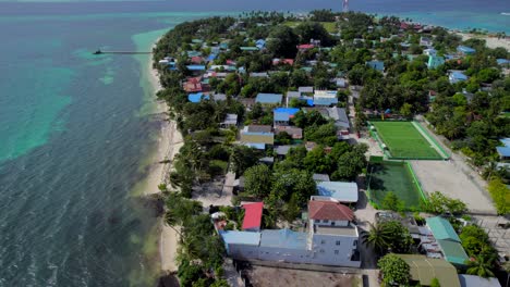 Drone-dolly-out-revealing-Dhangeti-maldivian-local-village-in-the-island