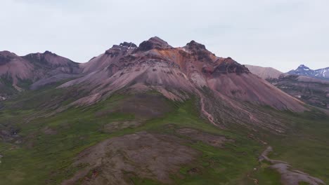 Staðarfjall-volcanic-mountain-in-wild-Iceland-landscape,-aerial