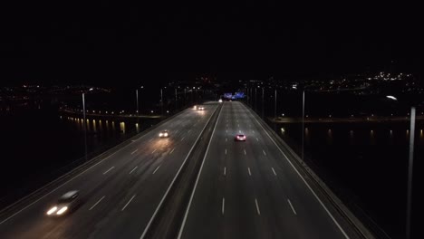 Aerial-view-of-the-highway-in-the-night