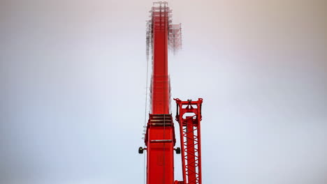 Time-lapse-of-the-random-movements-of-a-red-crane-under-cloudy-sky