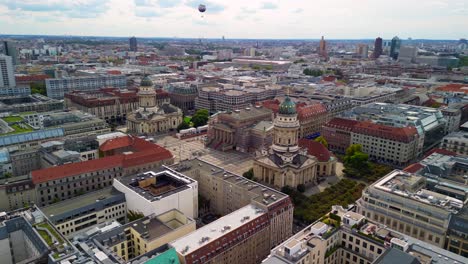 Smooth-aerial-view-flight-panorama-overview-drone
of-Gendarmenmarkt-in-Berlin-Germany-at-summer-day-2022