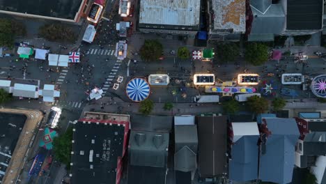 Top-down-aerial-of-street-fair-carnival-festival-venue-in-USA