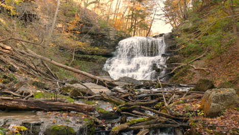 Stunning-Autumn-View-Of-Lower-Decew-Falls-Cascading-Through-Rocks-And-Woods-In-The-Forest