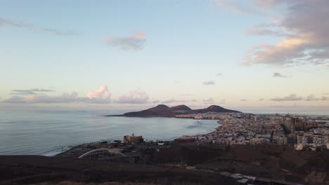Panoramic-view-of-the-city-of-Las-Palmas-and-where-you-can-see-Las-Canteras-beach-and-the-Alfredo-Kraus-auditorium