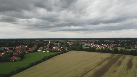 Drone-shot-of-a-Bavarian-village-on-a-cloudy-day