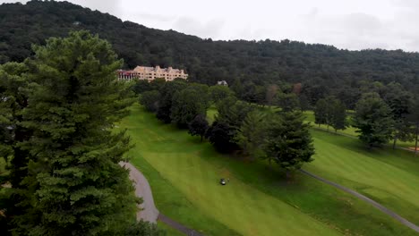 4K-Drone-Video-of-Golf-Course-at-Historic-Grove-Park-Inn-in-Asheville,-NC-on-Sunny-Summer-Day-1