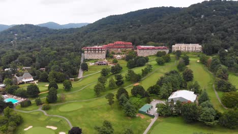 4K-Drone-Video-of-Golf-Course-at-Historic-Grove-Park-Inn-in-Asheville,-NC-on-Sunny-Summer-Day-4