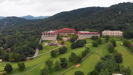 4K-Drone-Video-of-Golf-Course-at-Historic-Grove-Park-Inn-in-Asheville,-NC-on-Sunny-Summer-Day-5
