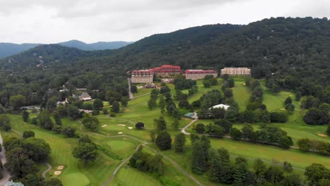 4K-Drone-Video-of-Golf-Course-at-Historic-Grove-Park-Inn-in-Asheville,-NC-on-Sunny-Summer-Day-2