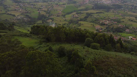 Luftaufnahme-Von-Wäldern-Und-Häusern-In-Der-Natur-In-Asturien