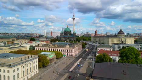Wonderful-aerial-view-flight-panorama-overview-drone
of-Humboldt-Forum,-German-Historical-Museum,-New-guard,-TV-Tower-in-Berlin-Germany-at-summer-day-2022
