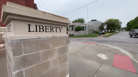 Slow-Motion-of-the-post-across-the-street-at-Liberty-Jail-an-Mormon-Visitor-Center-in-Liberty-Missouri