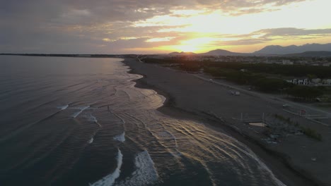 The-most-scenic-sunset-at-Albanian-beaches,-Drone-view