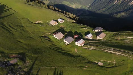 Cute-chalets-on-top-of-a-mountain-in-Haute-Savoie,-French-Alps