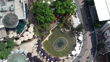 Aerial-Birds-Eye-View-Of-The-Water-Fountain-At-The-Grove-Mall-In-West-Hollywood