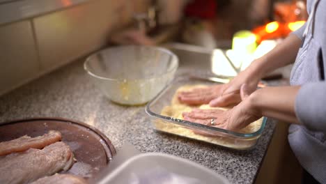 Making-Milanesa-Dish-With-Breast-Chicken-Fillet-Covering-By-Seasoned-Bread-Crumbs