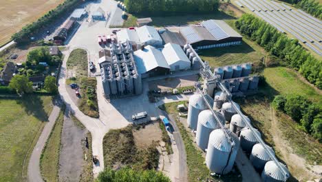 Aerial-drone-shot-of-an-industrial-plant-in-the-middle-of-countryside