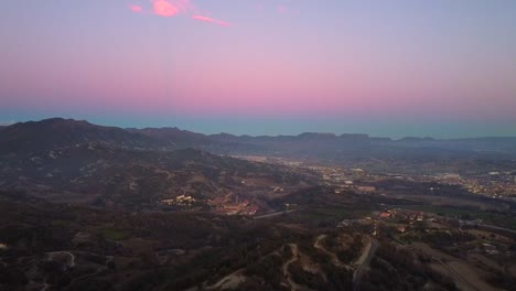 Aerial-view-mountains-and-nature-landscape-in-Catalonia-at-sunset