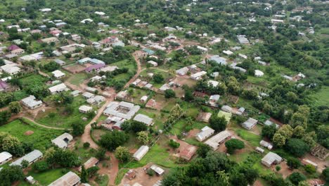 Sweeping-Aerial-Shot-of-Donkorkrom-Village-in-Ghana-West-Africa