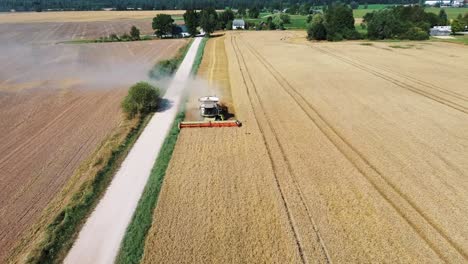 Aerial-View-of-Harvester-Mower-Mechanism-Cuts-Wheat-Spikelets-3