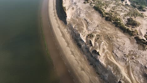 Aerial-Drone-Shot-of-Beach-Dunes-in-the-Netherlands