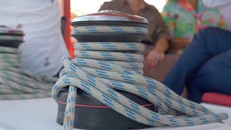 Tied-rope-on-a-catamaran-sailboat