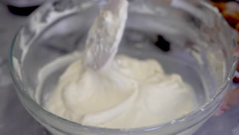 Spatula-Stirring-Cake-Batter-Or-Cream-In-Glass-Bowl