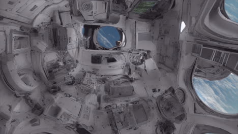 Interior-view-from-an-alien-spaceship-with-windows-and-a-computer-looking-down-on-an-earth-like-planet